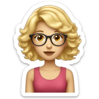 Fille blonde cheveux longs lunettes mignonne sticker