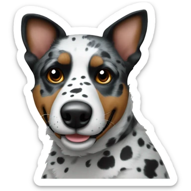 A white and black polka dotted blue heeler dog  sticker