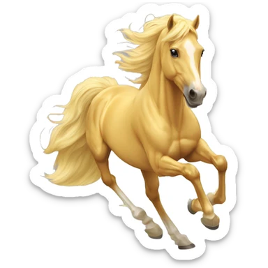 Yellow palomino horse with long flowing mane galloping with prosthetic leg, slender horse, solid yellow horse, running, yellow horse galloping with prosthetic leg, pretty horse sticker
