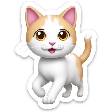 A pink and white cat walking  sticker
