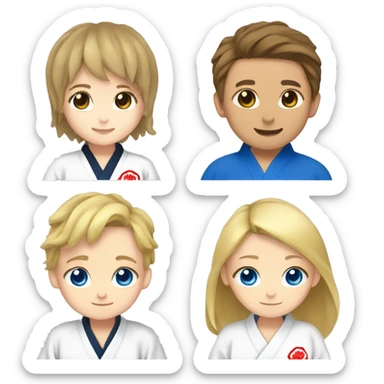 boy with brown hair and eyes and girl with blonde hair and blue eyes in kimono judo sticker