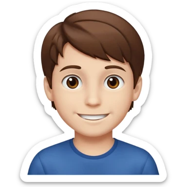 a smiling boy with brown hair and white skin with dark eyes  sticker