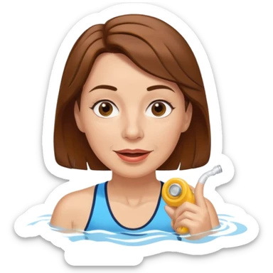 a femela swimming coach with shoulder lengt brown hair and a friendly face - a little older early 50s but some wrinkels into the face sticker