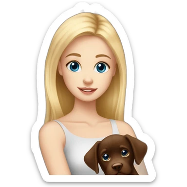 Blonde girlnblue eyes with chocolate puppie labrador sticker