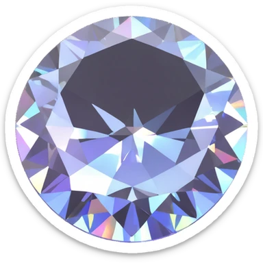 brilliant round white diamond mounted in polished silver, soft holographic shimmer sticker