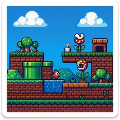 Tilesets, Overworld, Super Mario, 2D plataform, videogame, retro, chiptune. in the style of pixel art sticker