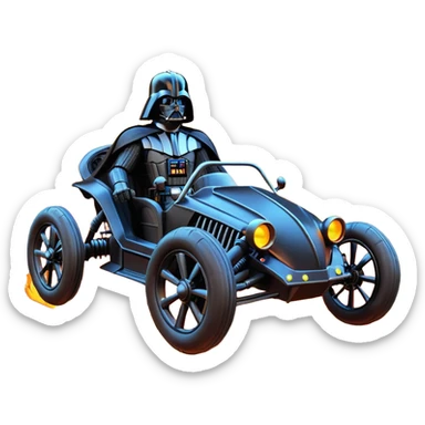 Mad max survival apocalypse ghostly sporty Darth Vader’s Batman-armored 1886 black graphite colored school buggy with horizontal holographic 3d flames painted on the body sides and neon under glow  sticker