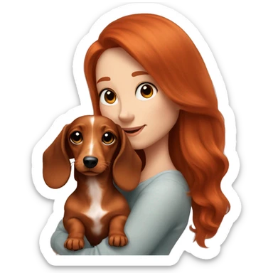  puppy longhair dachshund fair colours and her owner a redhead woman sticker
