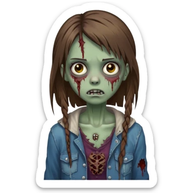 a zombie girl with straight brown hair long with piercings sticker