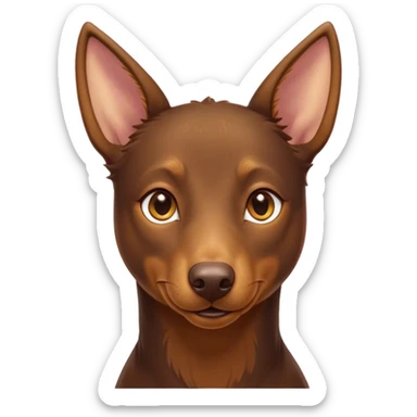 Cinematic Cute Brown and Tan Kelpie Portrait Emoji, Head tilted playfully and inquisitively, featuring a glossy brown Fur with vibrant tan accents, round, sparkling warm eyes filled with curiosity, Simplified yet irresistibly adorable features, highly detailed, glowing with a warm, friendly glow, high shine, affectionate and spirited, stylized with a touch of whimsy, bright and endearing, soft glowing outline, capturing the essence of a mischievous yet loving herder, so playful it feels like it could leap out of the screen and into your arms! sticker