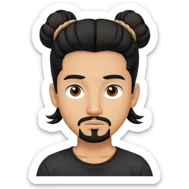 Cowboy with black long hair in a bun, brown eyes, tan skin and light black goatee black t shirt  sticker