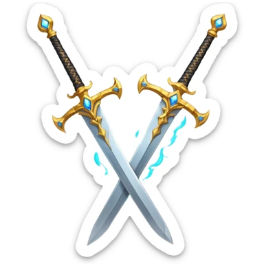 Two powerful on fire fully golden fiery royal crossed swords sticker