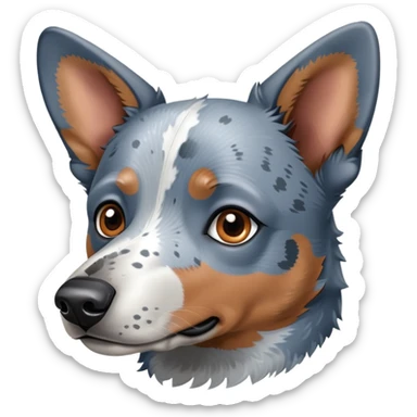 head shot of a blue heeler cattle dog with speckled blue-gray coat and pointed ears sticker