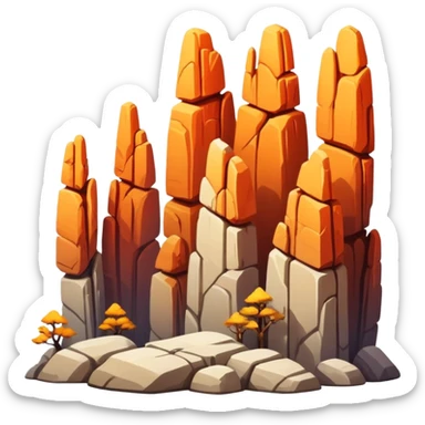 Stone Forest Yunnan limestone formations, simplified emoji style with bold outlines and bright colors, cartoon style tall rock formations sticker