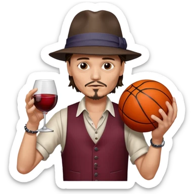 Johnny depp drinking wine with basketball ball in his left hand sticker