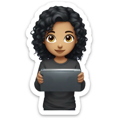 Gamer girl holding console with long sleeve top black hair black brown eyes curly hair looking straight sticker