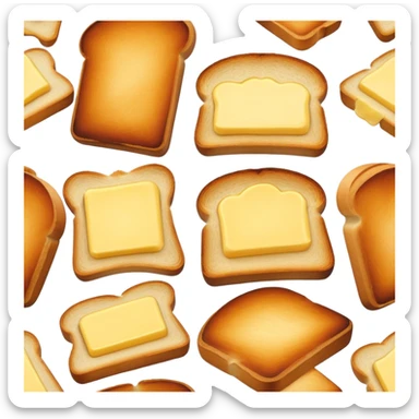 Cinematic warm toasted bread, golden-brown edges, butter melting into the surface, slightly crispy texture, simple and comforting, warm glowing background, inviting and homely. sticker