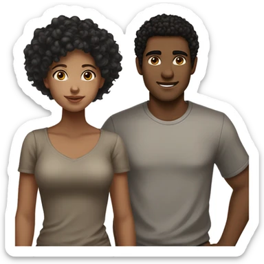 A couple where the girl has black hair fair skin and brown eyes and the boy has medium tone skin black some what curly hair and brown eyes  sticker