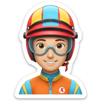 horse race jockey portrait, head and shoulders only, wearing colorful racing helmet and goggles, sporty uniform collar, confident smile, 3D cartoon, mobile game icon style, clean background, no text, no watermark
 sticker