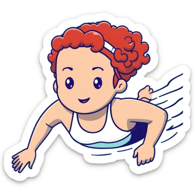 thin 18-year-old white female athlete swimmer with curly red hair about to enter a pool sticker