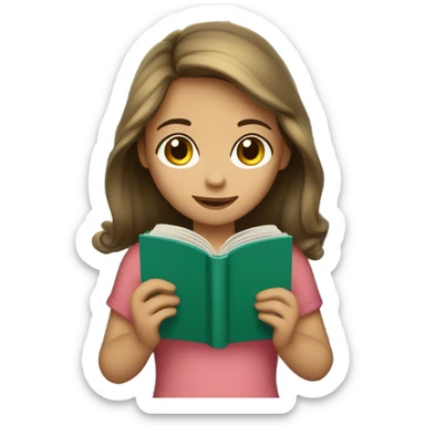 A girl of about 18 with dark blond hair and brown eyes learns by reading books sticker