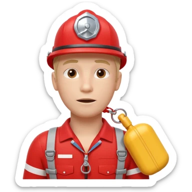 lifeguard portrait, head and shoulders only, wearing red lifeguard uniform, rescue whistle and buoy strap visible, confident alert expression, beach safety vibe, 3D cartoon, mobile game icon style, clean background, no text, no watermark
 sticker