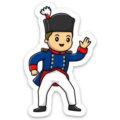 Napoleon Bonaparte in his iconic military uniform and bicorne hat dancing the Macarena dance sticker