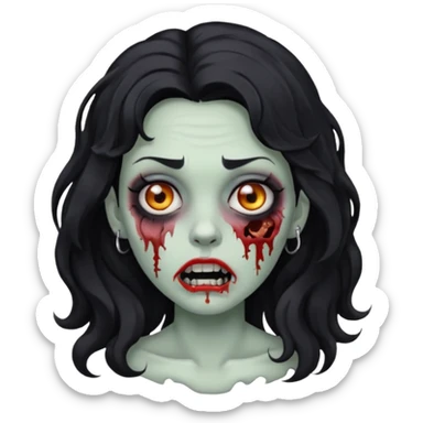 DRAW A ZOMBIE IMAGE OF A WOMAN WITH WAVY BLACK HAIR AND A MOUTH PIERCING sticker