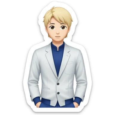 Japanese anime illustration, full body male character .
Clean thin lineart, professional manhwa style, modern BL illustration. sticker