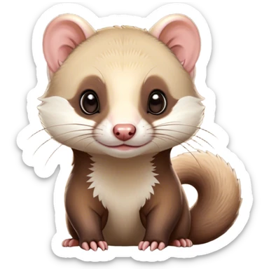 Cinematic Cute sable ferret Portrait Emoji, Head tilted playfully, with an elongated, flexible body and a characteristically curious expression, featuring a short, pointed snout, bright, sparkling eyes, and soft fur in warm brown and cream tones, Simplified yet irresistibly adorable features, highly detailed, glowing with a warm, friendly glow, high shine, affectionate and lively, stylized with a touch of whimsical mischief, soft glowing outline, capturing the essence of a fun-loving and mischievous sable ferret that feels like it could scamper straight into your heart! sticker