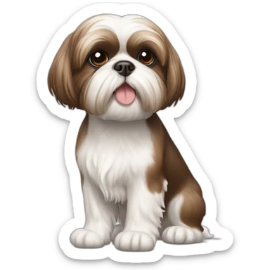 brown and white shih tzu in short hair sticker