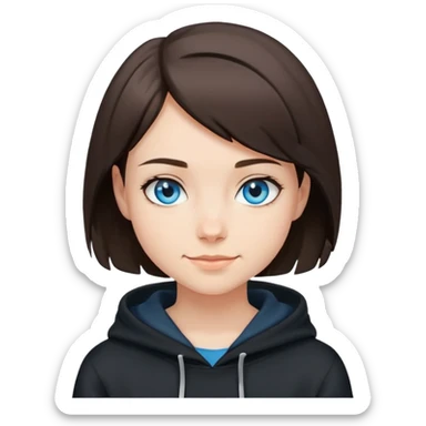 brunette short hair girl with blue eyes and black hoodie. i want her to be smirking sticker