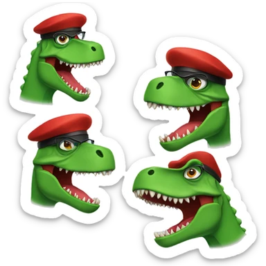 Angry Green Trex wearing red beret and eyeglasses  sticker