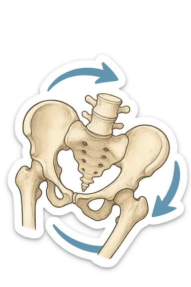 Bacino anatomico ruotato in senso orario quindi con le frecce che girano verso destra per far capire sticker