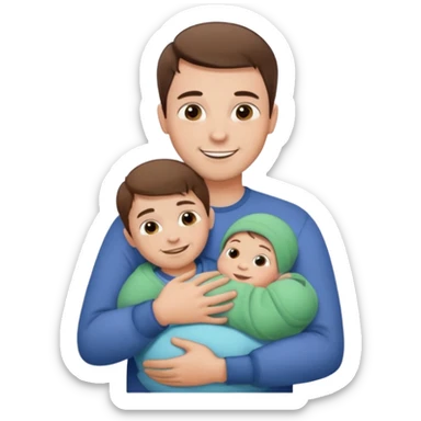 "Man with short brown hair and fair skin, without a mustache, hugging a baby—just a baby—smiling."
 sticker