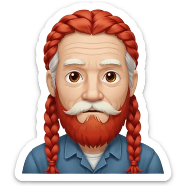 very old, white bearded and white mustached, red long haired, braided, earringed sticker