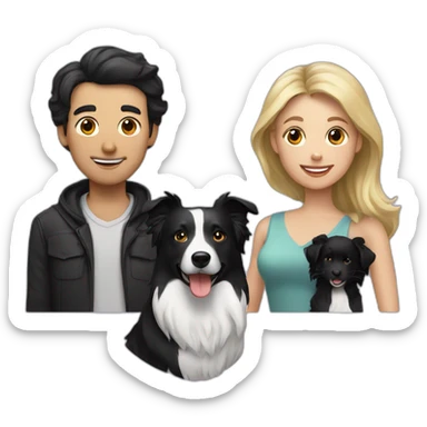Family with a White man on hat and a White woman with long black hair and a small black border collie dog sticker