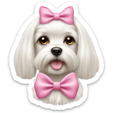 Maltese dog with a pink bow girl sticker