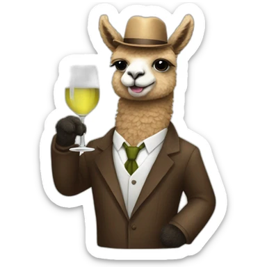 alpaca from mafia drinking a glass of white wine sticker