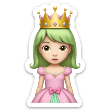 frog with short bangs with a crown pink bow and pink princess dress sticker