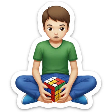 A boy solving a Rubik's cube 21x21 but he can't solve it because he need to pee sticker