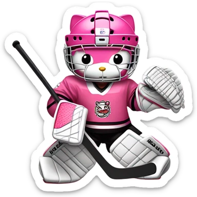 Pink hello kitty as a hockey goalie sticker