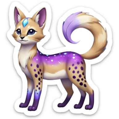 Colorful black-violet-indigo-purple-gradients nebulae nebula starry galactical shiny white-stars-spotted glorious iridescent divine exotic cute cool beautiful realistic Meloetta-caracal-civet-sergal-oncilla-animal-Fakémon-hybrid-fursona (full body) sticker