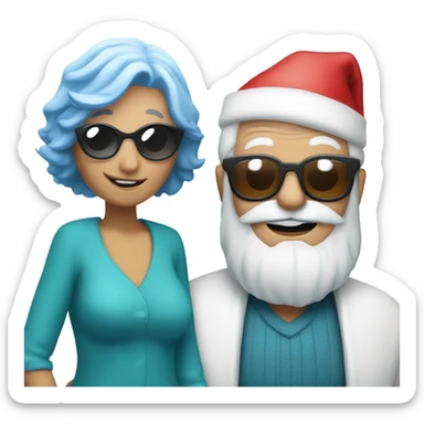 Santa claus with sunglasses and blue hair helping a granny  sticker