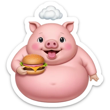 fat obese pig eating burger with fart cloud surrounding around it sticker