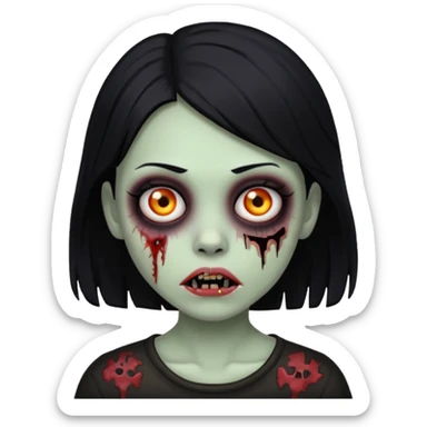 girl zombie with black hair and black background sticker