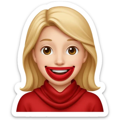 face covering mouth with one hand and smiling, classic apple emoji style sticker