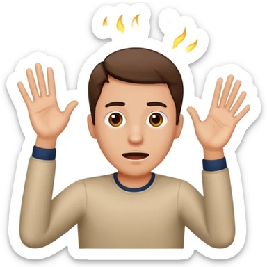 man fleeing in fear, hands up sticker