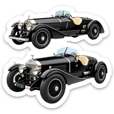  Darth Vader Fenderless extended-wheelbase 1936 luxury racing Rolls Royce lowered powerful 4 cylinder engined racing car featuring advanced rugged 4 wheel independent suspension, power steering, disc brakes, small leather covered steering wheel, side mounted cowl exhaust  sticker
