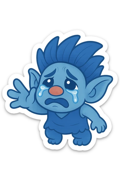 Change the troll character to a blue color scheme while keeping the chibi stickers style and maintaining the transparent background. sticker